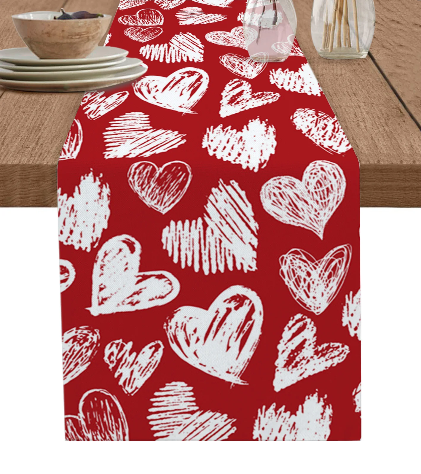 

Hand Drawn Valentine'S Day Love Wedding Table Runner Kitchen Placemats Party Home Decor Festival Holiday Tablecloth