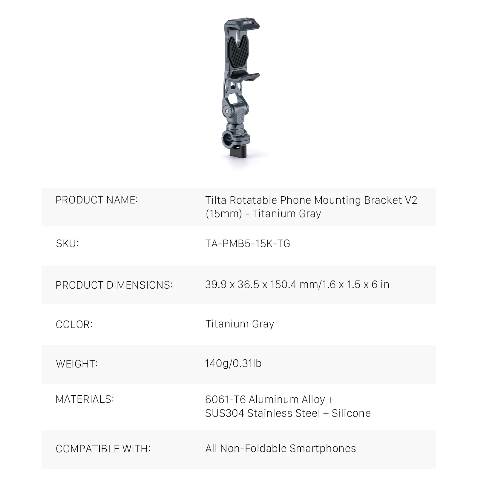 Tilta Support De Trépied Universel Pour Téléphone Portable Avec Griffe Froide Et Vis Standard 6,35 Mm | Rotation à 360° Et Inclinaison à 180° | Support De Téléphone Portable Réglable | Noir