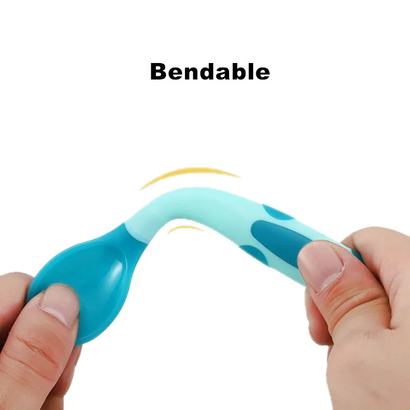 Temperature Sensing Spoon Fork Bendable for Infant Baby Training Feeding Tableware Flexible Handle Toddler Kids Spoons Utensils stainless steel cutlery set silicone feeding spoon silicone cutlery set learning spoons fork spoon set baby cutlery