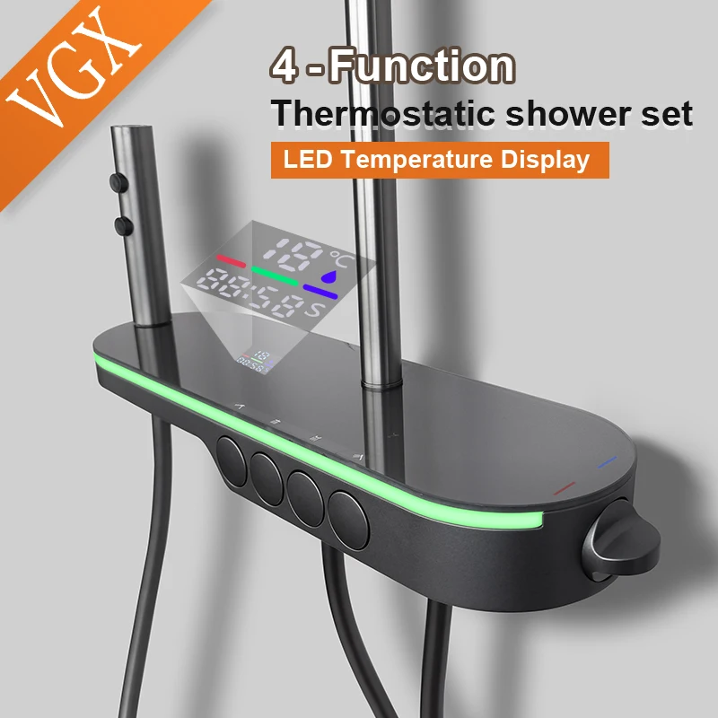 VGX Thermostatic Shower System Intelligent Digital Bathroom Shower Faucet Set Temperature Display Bathroom Bidet Set