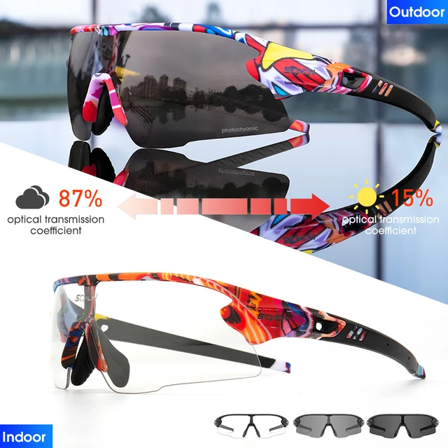 SCVCN Bule Red Photochromic Glasses Outdoor Sports UV400 Running