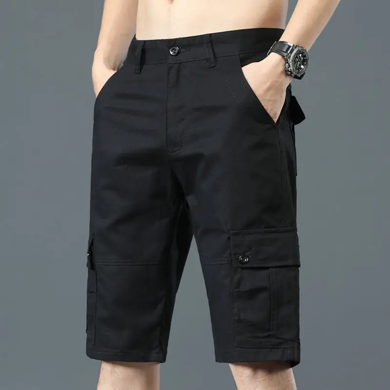 Men's 5-point Multiple Pockets Casual Summer Thin Pure Cotton Work Shorts Trend Loose Breeches Fashion Sports Pants