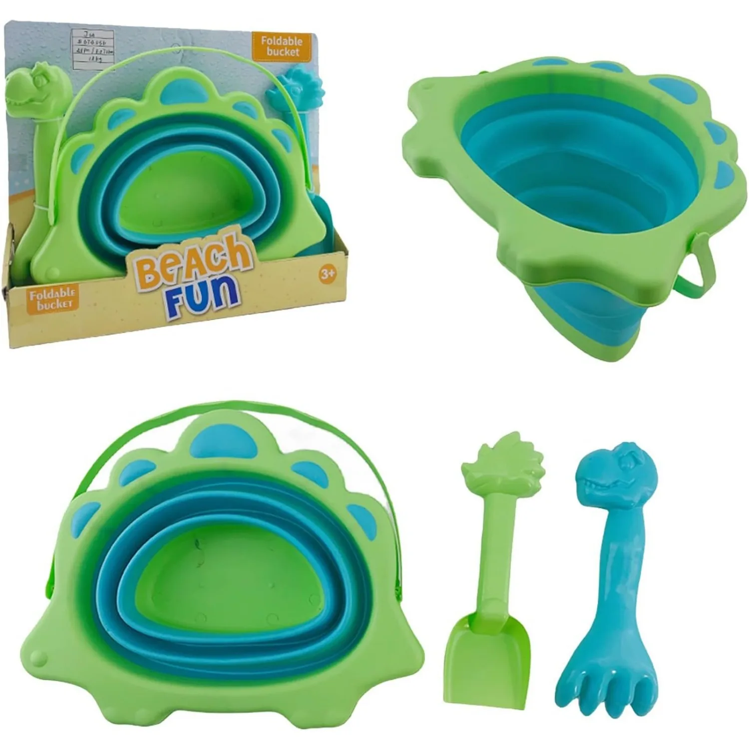 Foldable Bucket Beach Shovel Sandbox Toys Cute Unicorn Dinosaur Toys for Kids Travel Collapsible Bucket Sand Tool Kits for Girls 3