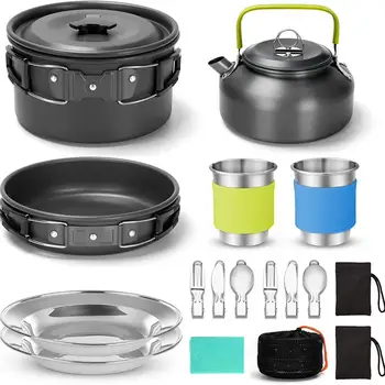 2025 Camping Cooking set Camping Cookware Travel Tableware Outdoor Picnic Set Teapot For 2-3 Peaple Non-stick pots assorted sets 1