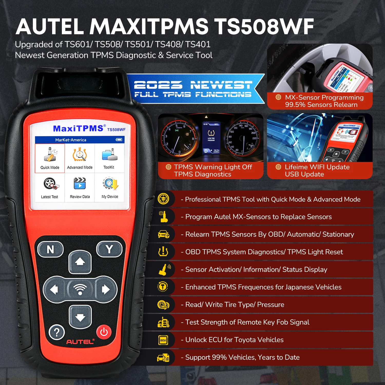 Autel MaxiTPMS TS508WF Kit TPMS Relearn Tools OBD2 Code Reader w/  315/433MHz MX-Sensor, Sensors Relearn/Activate, TPMS Diagnosis - AliExpress