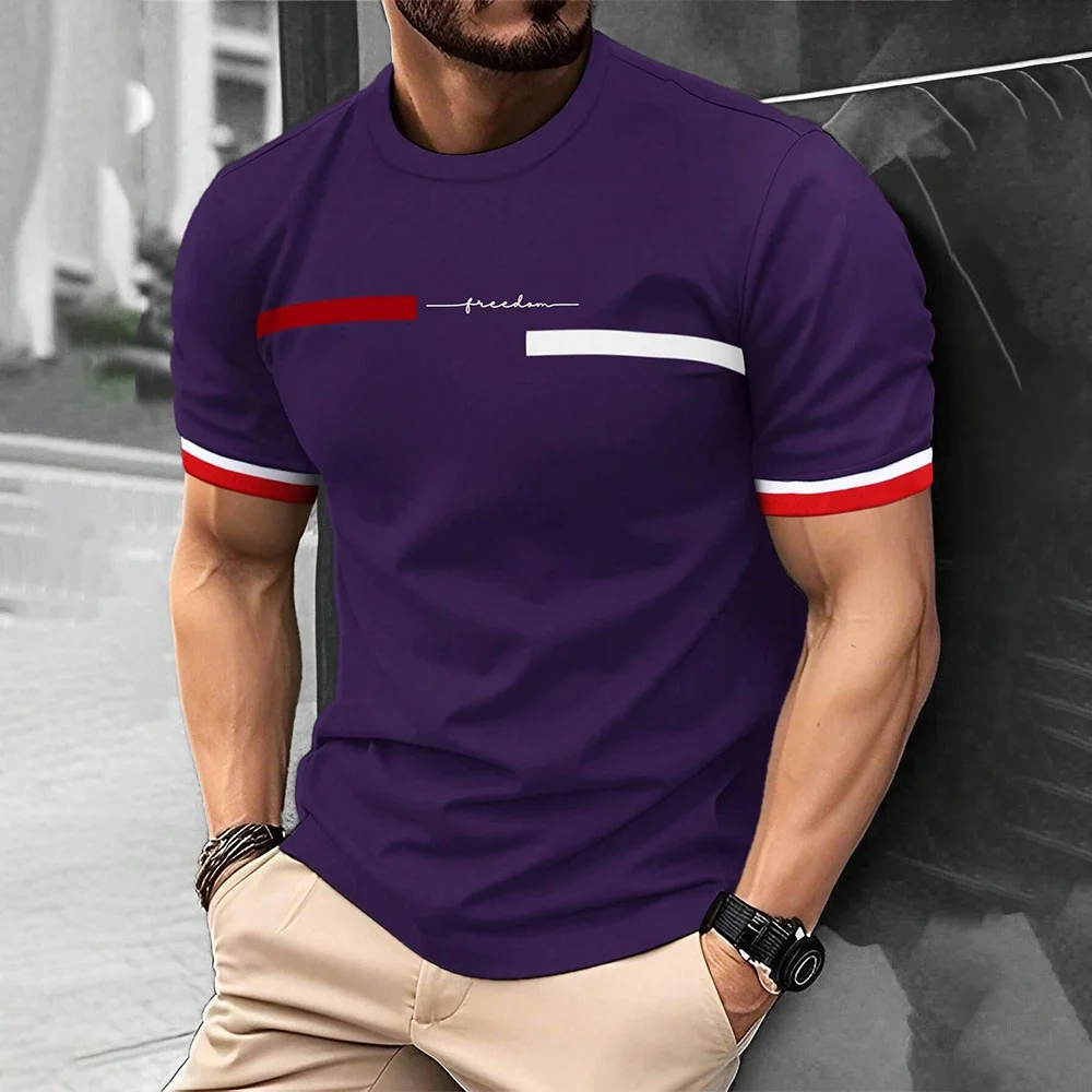 Fashion Summer 3D Stripe Letter Print Men's T Shirt Hip Hop Trend Harajuku Streetwear Casual O-neck Oversized T-shirts Men Tops 5