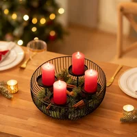 4-Candle Black Metal Bowl Candle Holder Decorative Candlestick Centerpiece for Pillar/Tealight Candles for Winter Holiday Decor 2