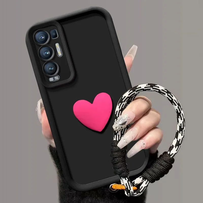 Love Heart 3D Wrist Strap Phone Case with Bumper Cover