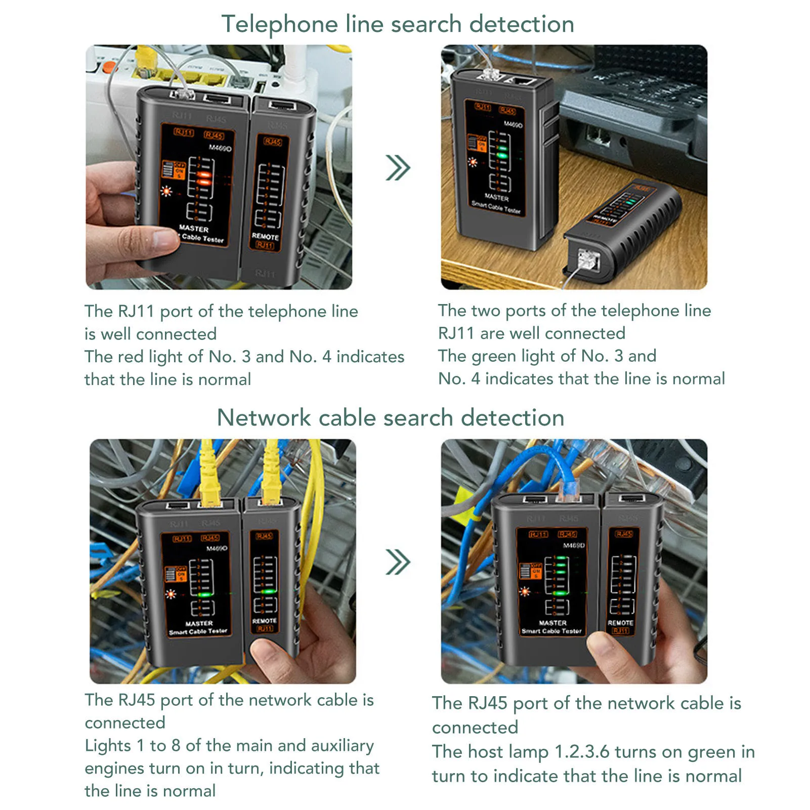Cable Detector Network Cable Test Tool Network Tester LED ABS Accurate Detection Portable LAN Tester Black RJ45 RJ11