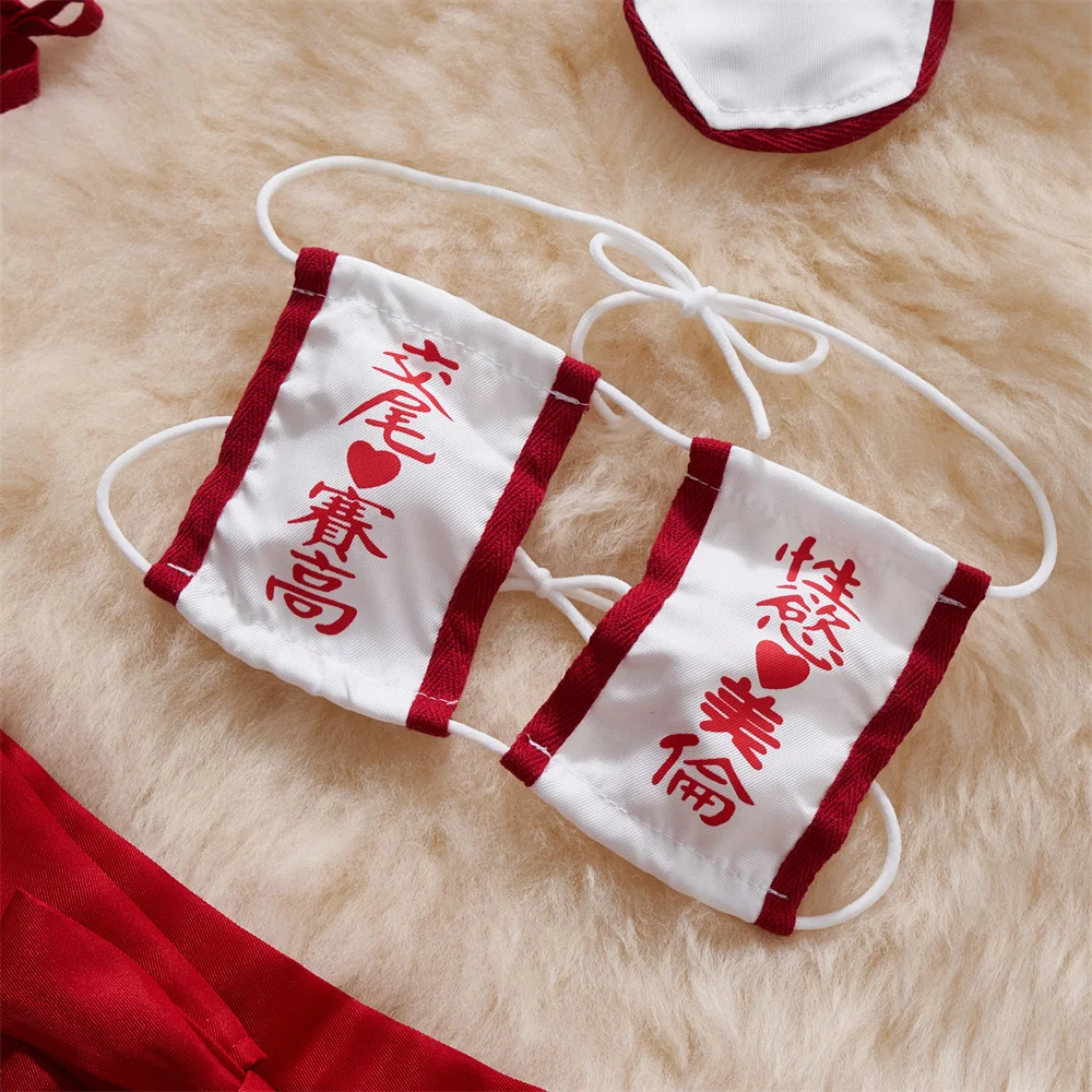 Japan Hotsweet Women's Sleepwear Set Strapless Cut Petal Sleeve Crop Top With Lace Up Pleat Mini Skirt Sexy Erotic Lingerie Set