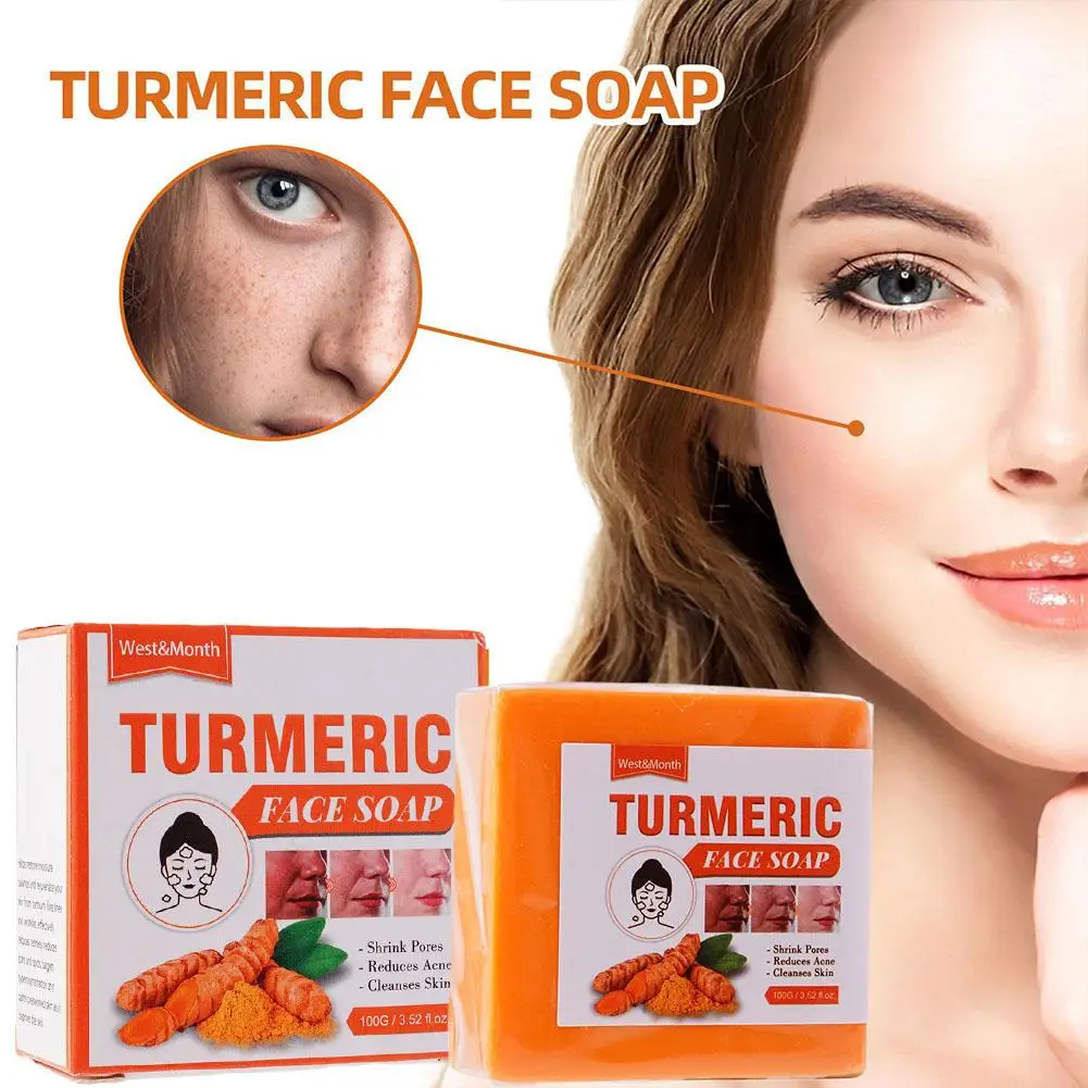 

100g Turmeric Soap Face Cleansing Anti Acne Skin Brighten Dark Pimples Essential Oil Ginger Spot Handmade Remover Lightenin L8R2