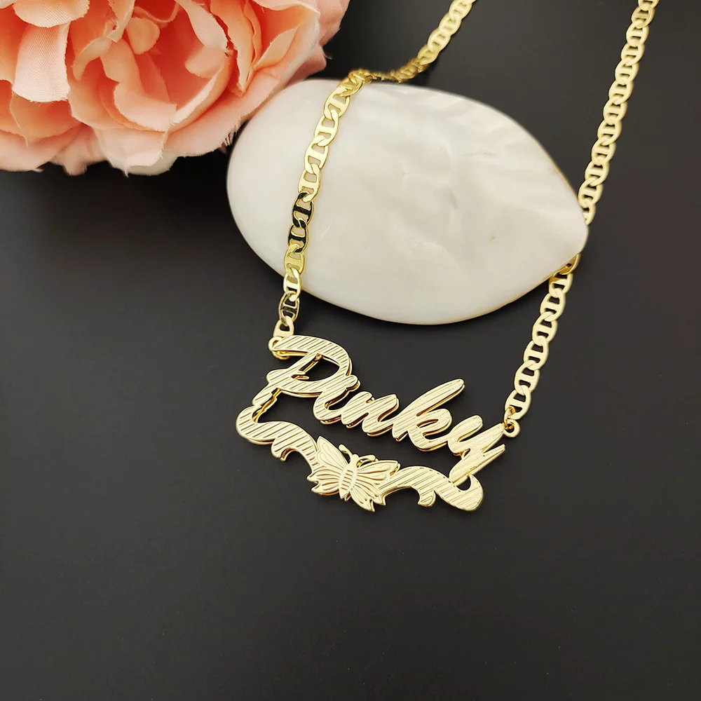 Personalized Bee Double Layer Name Necklace for Women Men Customized Stainless Steel Pendant Gold Chain Girls Christmas Gift