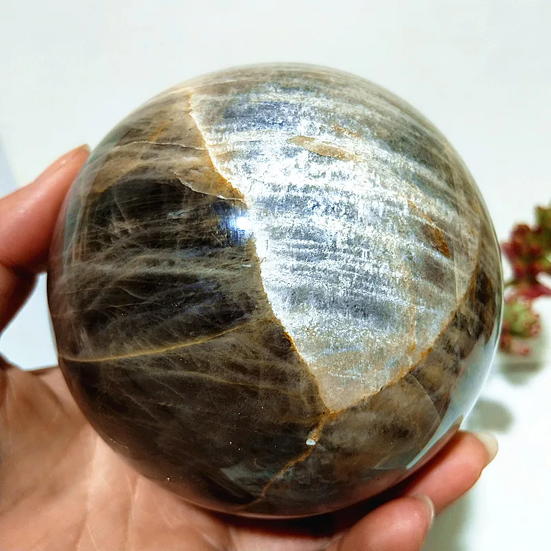 95mm Natural Gray Moonstone Crystal Sphere Room Decor Stone Ball Witchcraft Supplies chakra Healing Crystals FengShui Decor