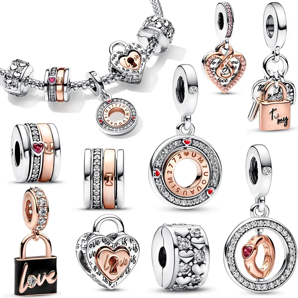 

2023 New Colorful Padlock Style Padlock and Love Key Charm Fit Pandora Bracelet S925 Sterling Silver Fashion Girl Jewelry Gift