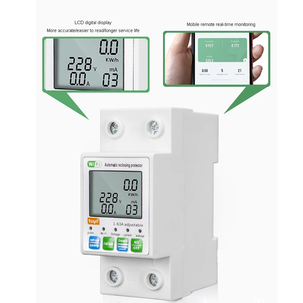 Xiaomi 63A TUYA APP WiFi Smart Circuit Earth Leakage Over Under Voltage Protector Relay Device Switch Breaker Energy Power Tools