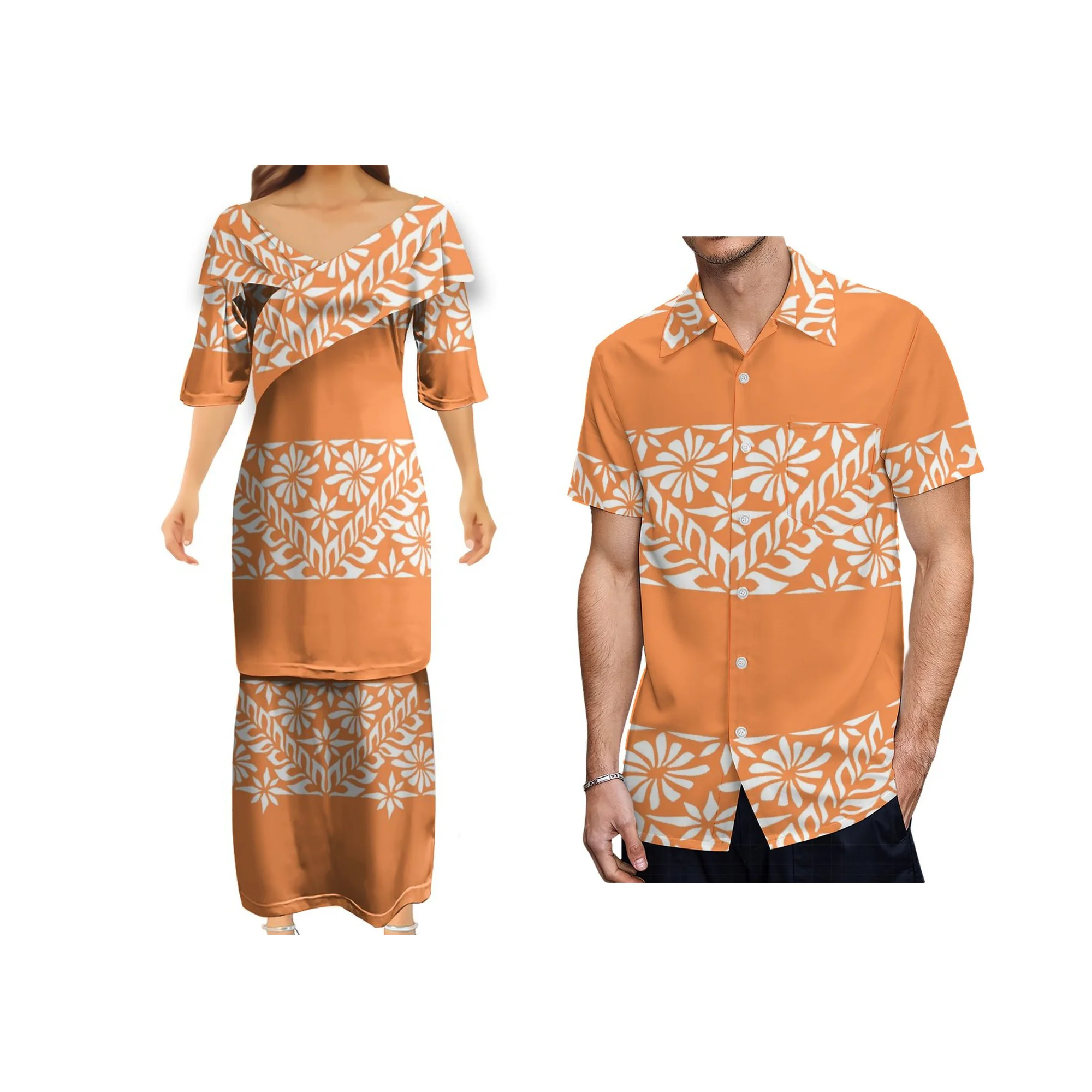 

Новейший дизайн под заказ полинезийские племенные принты с V-образным вырезом самоанские пулташи Женский Длинный топ и юбка комплект из двух частей платье