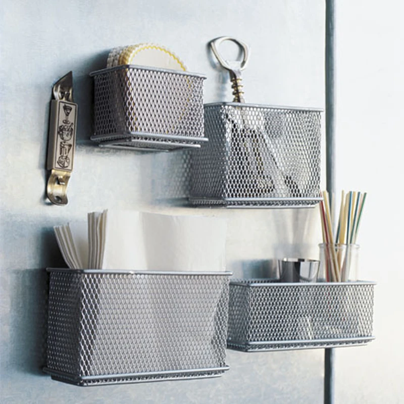 Home Storage Boxes Magnetic Storage Organiser Torage Basket Wire Mesh Refrigerator Drawer Box Blackboard Chalk Pens Desk