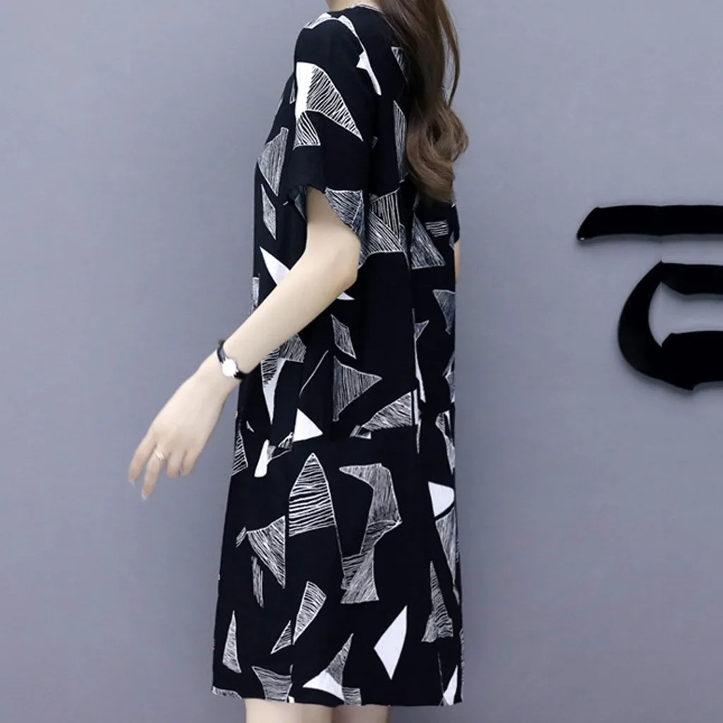

Fashion Dress 2024 Womens Short Sleeve Printing Round Collar Dress Ropa Para Mujer Vestidos De Verano распродажа одежды жен