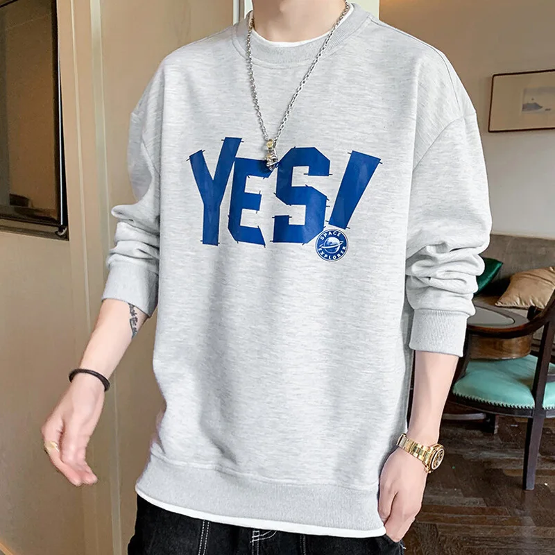 Two Fake Pieces Men Sweatshirts 2022 New Arrive Spring And Autumn Fashion Letter Male Coat Teenager Boy Korean Style H28