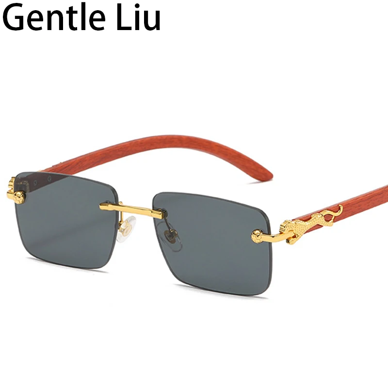 

Small Rectangle Rimless Sunglasses Men Women 2023 Luxury Brand Frameless Sun Glasses For Male Leopard Anti Blue Light Eyeglasses