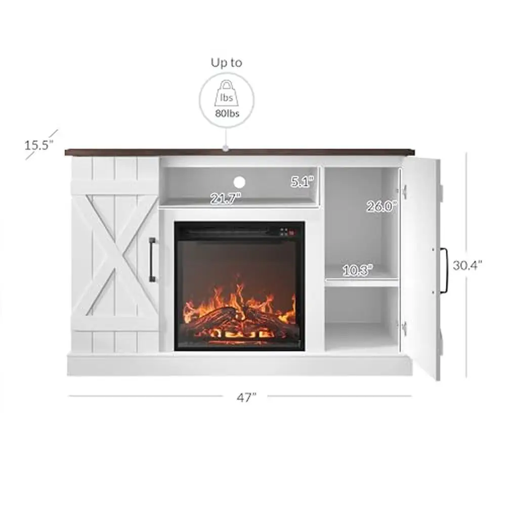 Farmhouse Barn Door TV Stand with Electric Fireplace & Media Console 47 Inch Entertainment Center TV up to 50" Open Storage 2