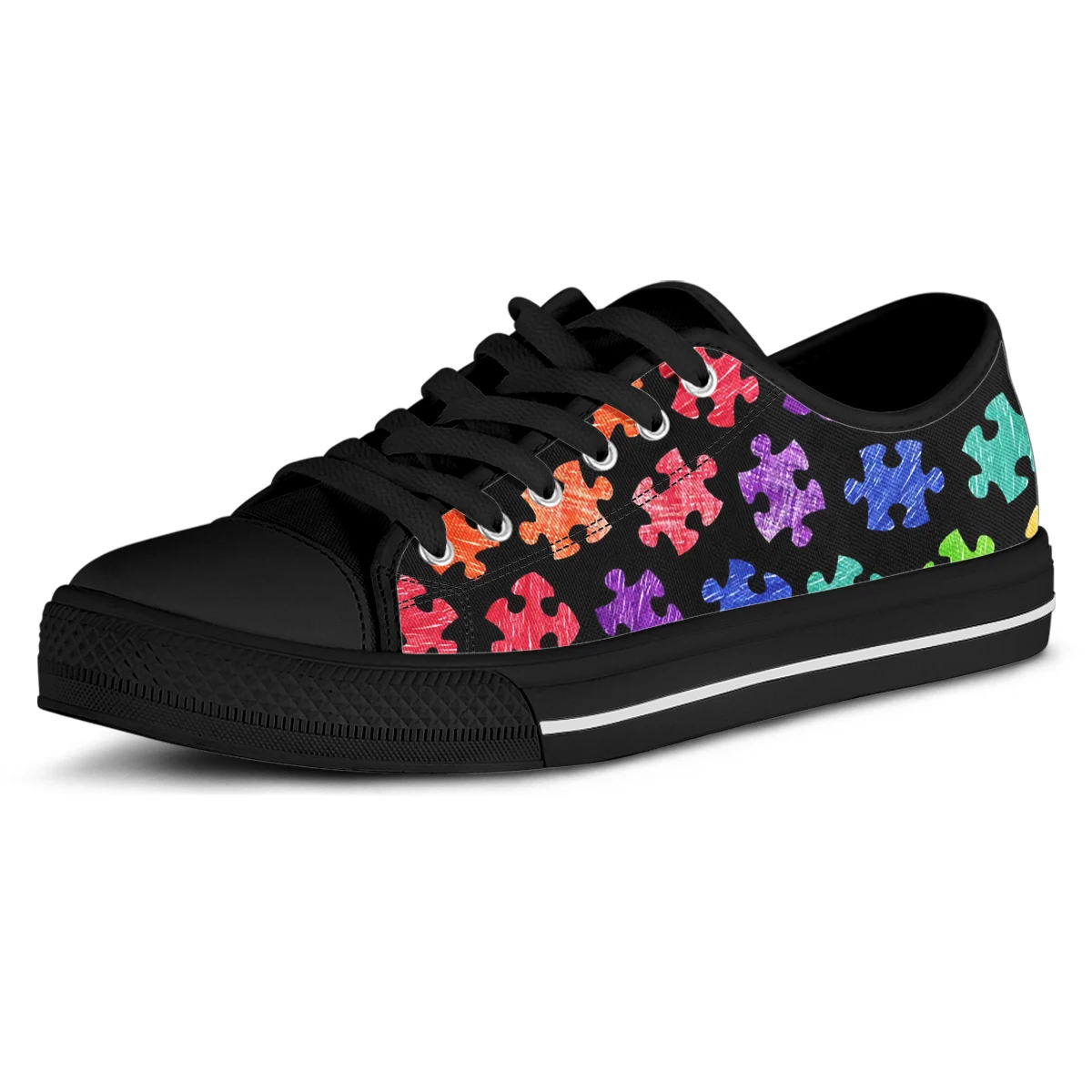 Colorful Autism Awareness Print Leisure Lace Up Sneakers For Men Breathable Male's Light Flats Shoes Canvas Shoes