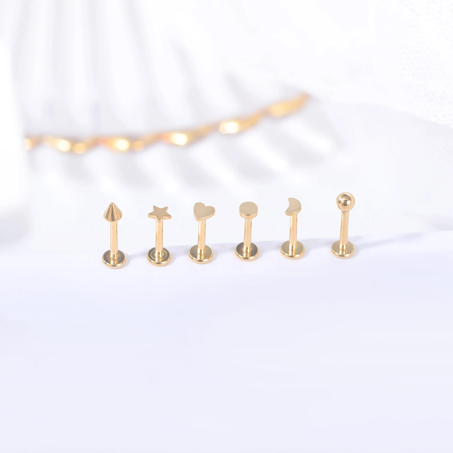 ZS 1PC 16G Rose Gold Plated Helix Piercing Earring Zircon Lip Stud Star Moon Labret Piercing Jewelry Crystal Lip Body Jewelry