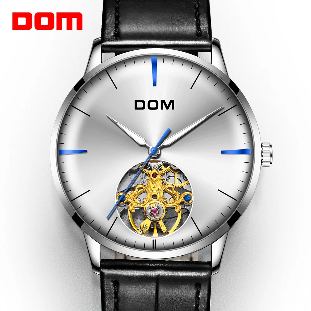 

DOM Automatic Mechanical Wristwatch Fashion Mens Watches Top Brand Luxury Skeleton Watch Men Sport Leather M-1268L-7M