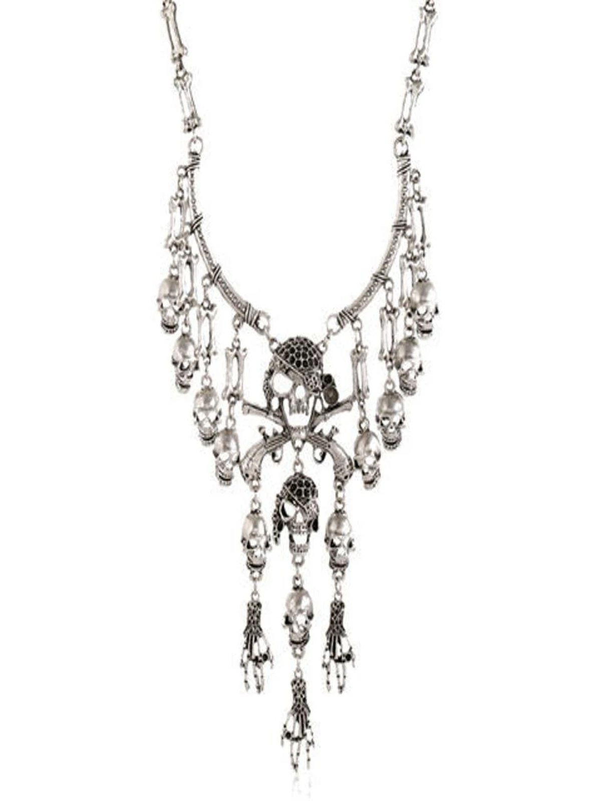 Retro Exaggerated Multi-Layer Skull Head Faionable Tassel Nelace Ghost Hand Clavicle Chain Cross-Border Best-Selling Jewelry