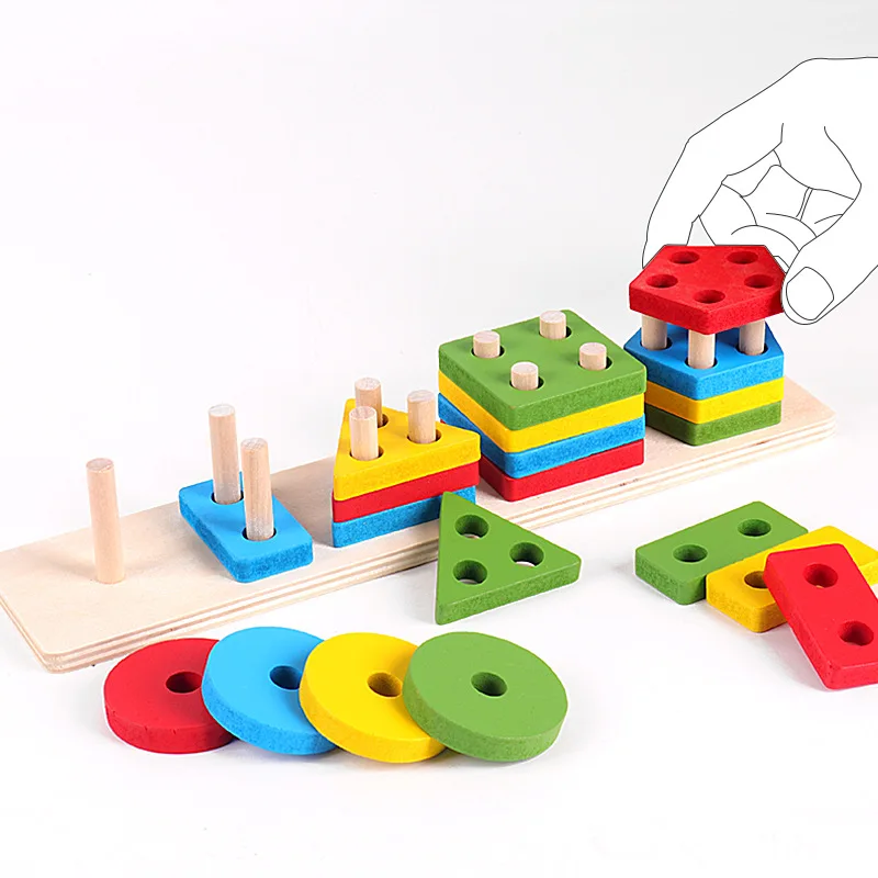 Five sets of pillar toys, building blocks, kindergarten geometry matching, cognitive early education for babies 2