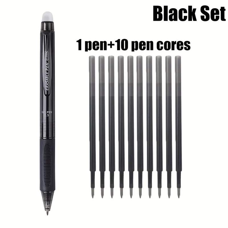 Premium Erasable Gel Pen Set with 10 Refills & Built-In Erasers - 11 Pieces