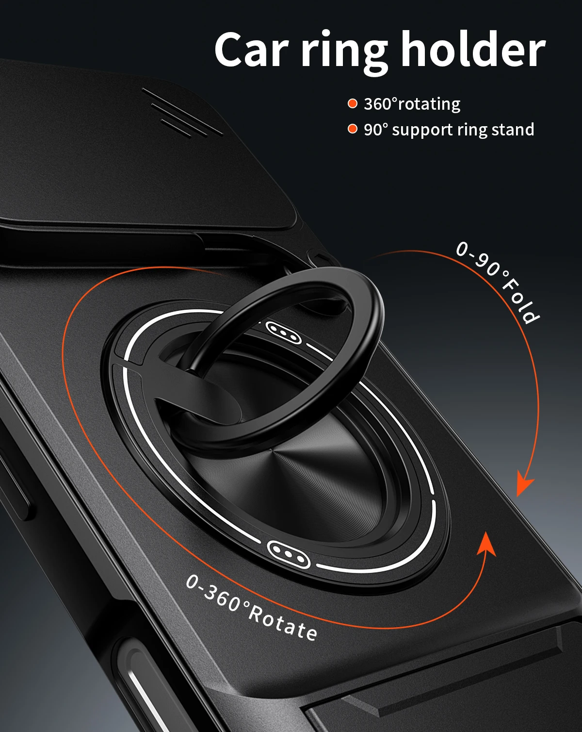 Armored Hard Shell Phone Case with Rotating Ring Holder and Magnetic Back