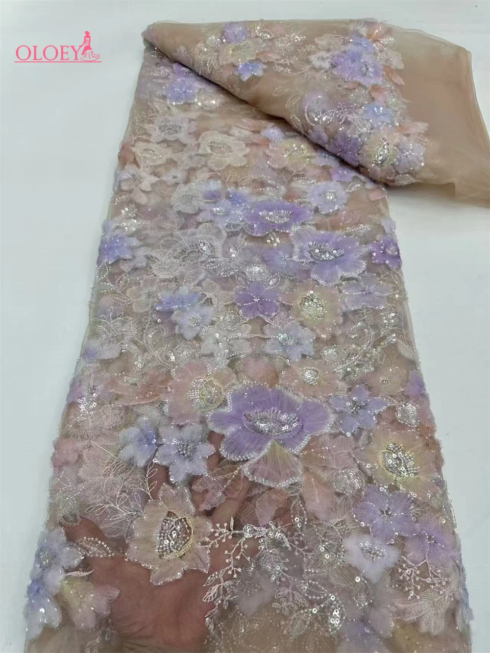 Latest Hot Sale Fashion Africa Lace Fabric High Quality Handmade Embroidery Lace With Beads Sequins Party For Wedding Dress