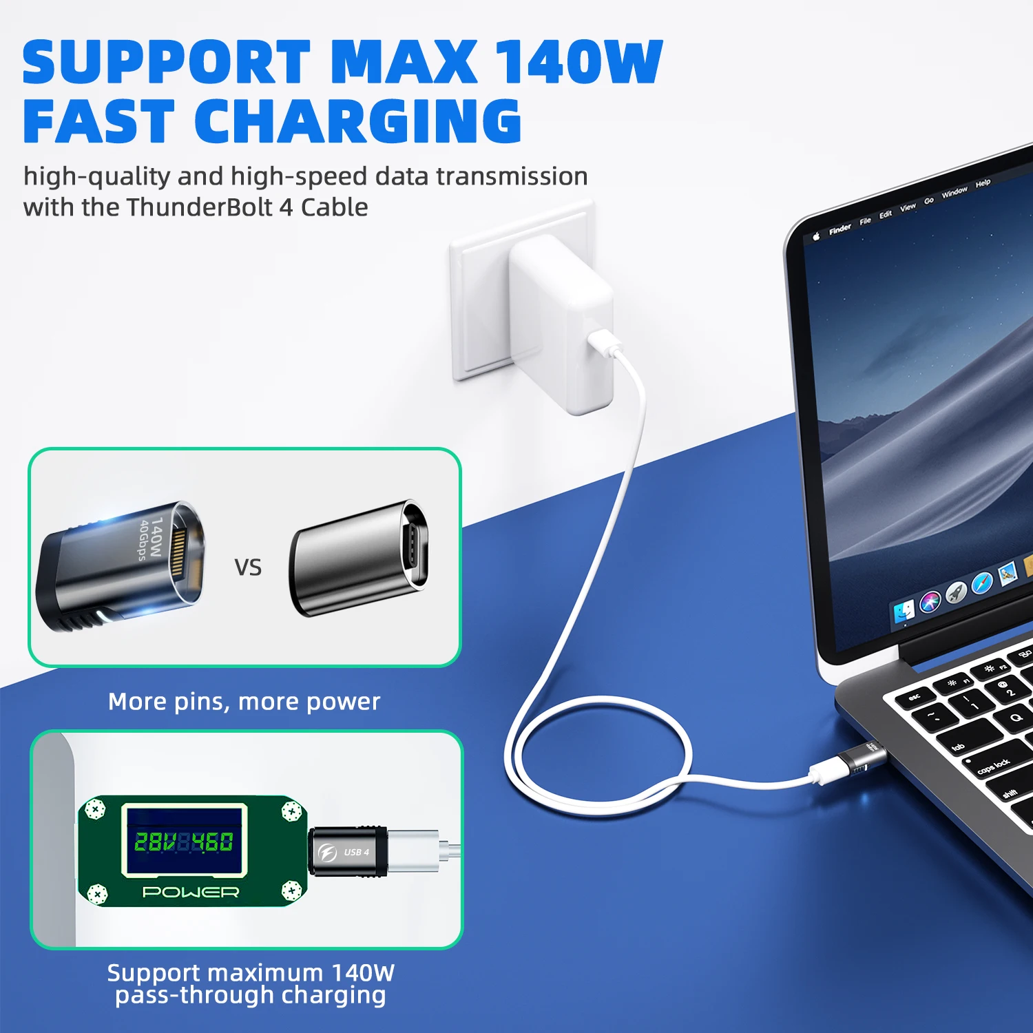 Fonken 24 Pinos Usb Adaptador Magnético tipo c 140w para Macbook Pro ar Samsung 40g 20g 8k @ 60hz Usb c Carga Rápida Ímã Conversor - Imagem 5