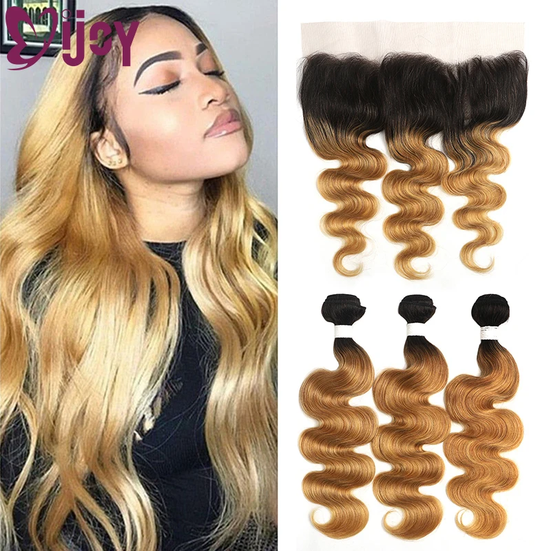 Body Wave Bundles With Frontal Brazilian Human Hair Bundles With 13x4 Frontal Ombre Honey Blonde Remy Hair Bundles With Frontal