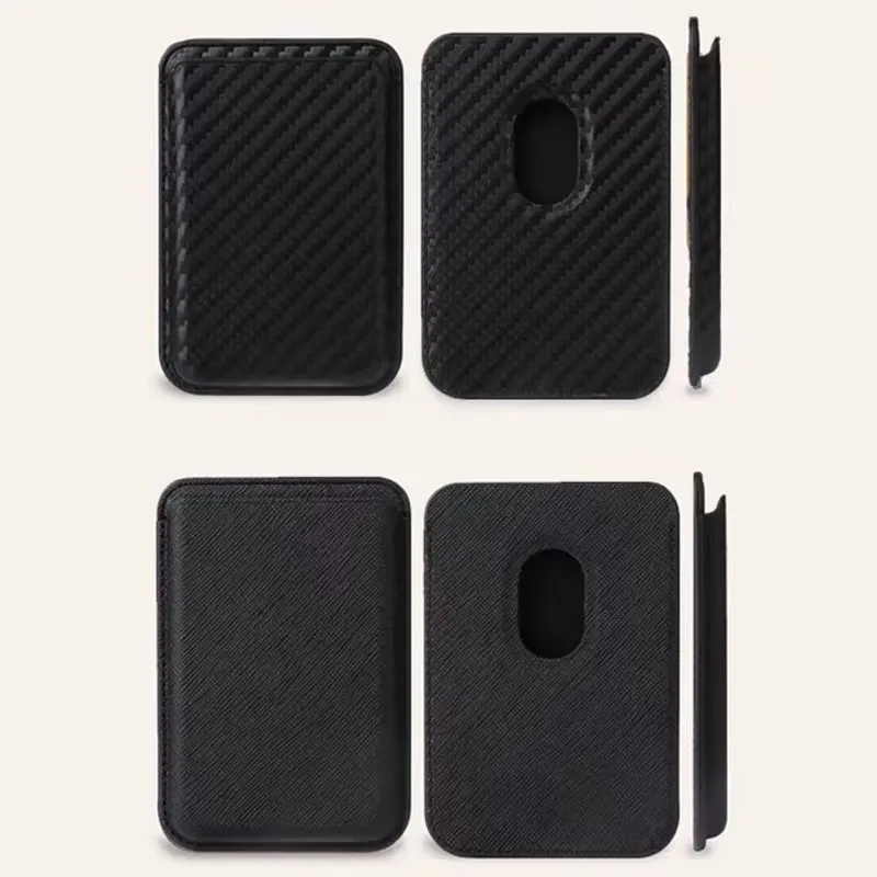 Luxurious Magnetic Leather Card Holder Wallet with Carbon Fiber and Saffiano Leopard Print