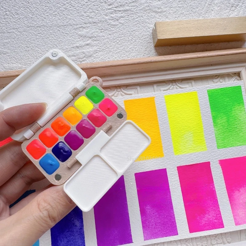 Holbein Watercolor Pigment Fluorescent Transparent Solid 12 Colors Watercolor Box Travel Painting Supplies