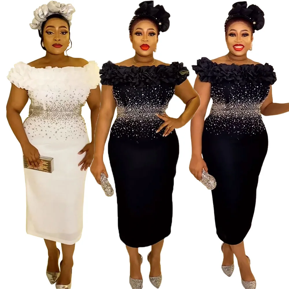 

Black White African Wedding Party Dresses for Women Summer Autumn African Sleeveless Long Dress Dashiki African Clothes L-3XL