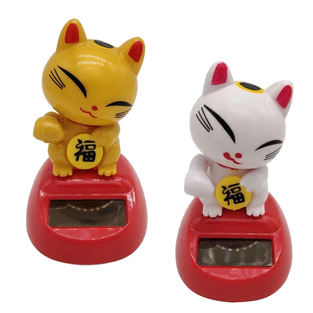 Solar Powered Lucky Cat Dancing Ornament Flip Flap Toy Figurine Statue Shaking Hands Swinging Cat Doll Home Decor 1