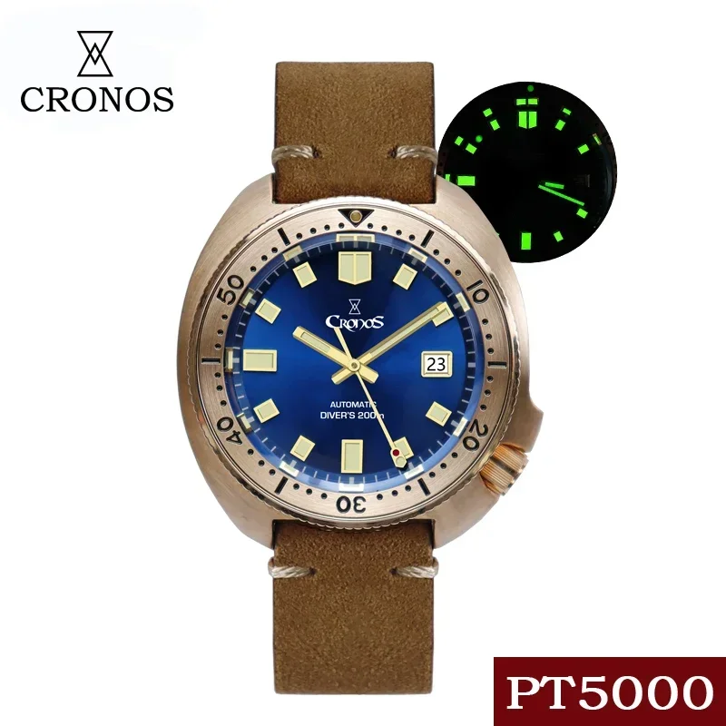 Cronos L6006M Turtle Diver Watch Men Bronze Pt5000 Movement Lunetta Rotante Automatica Sapphire Crystal C3 Orologio Luminoso Per Uomo