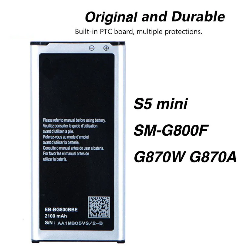 Batteria Di Eb-Bg800Cbe Originale Di Alta Qualità Per Samsung Galaxy S5 Mini S5Mini Sm-G800F G870W G870A Eb-Bg800Bbe Nfc 2100Mah