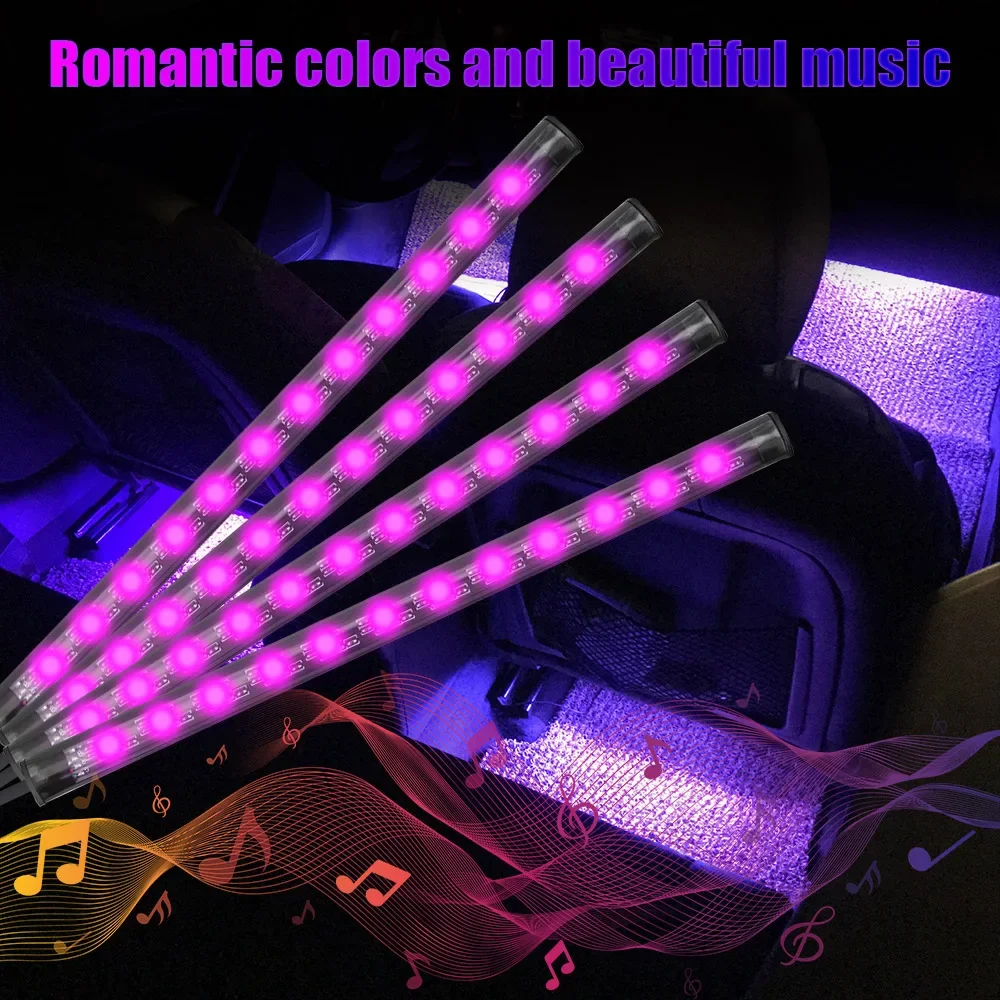 LED 자동차 인테리어 앰비언트 풋 라이트, 무선 원격 앱 음성 제어, RGB 자동 스마트 12V, 48 분위기 장식 램프