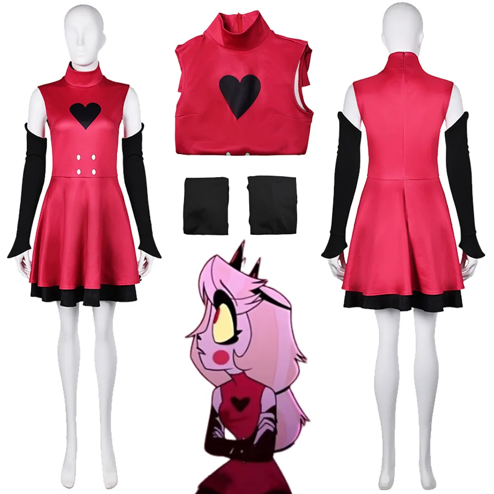 Charlie Dress Cosplay Anime Cartoon Hotel Combat Suit Costume Red Dress Sleeve Women Roleplay Halloween Fantasia Party Suits