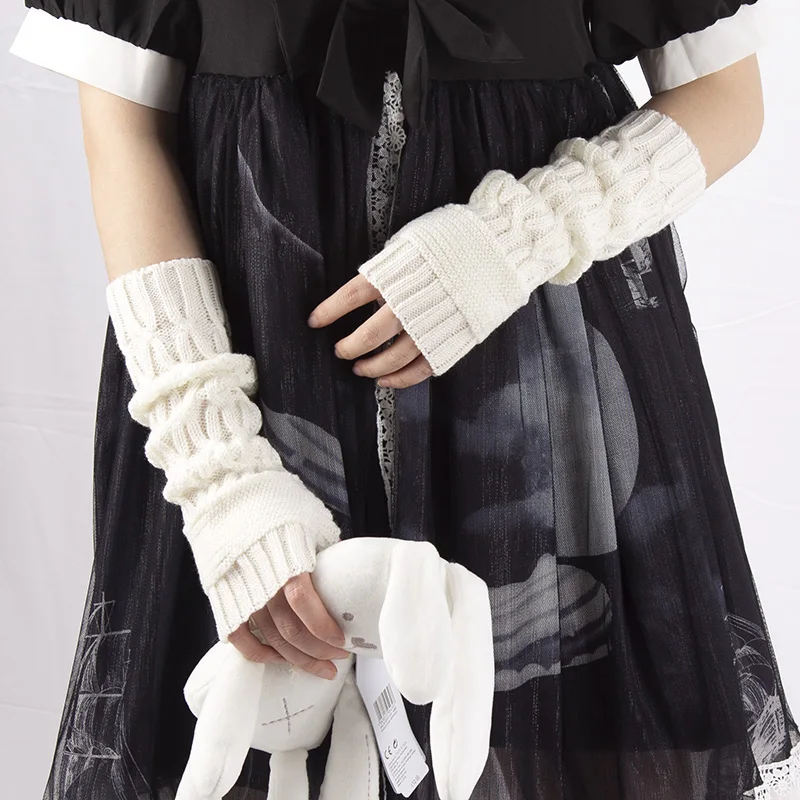 Women Knitted Long Half Finger Fingerless Gloves Wrist Arm Hand Warmer  Mittens