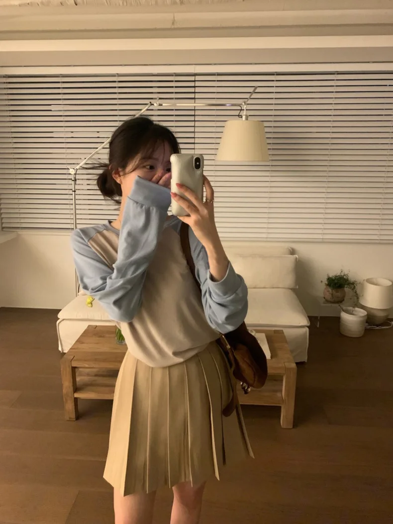 

Женская приталенная универсальная рубашка в ленивом стиле, милая рубашка с длинным рукавом для девушек, повседневный офисный Дамский пуловер с круглым вырезом