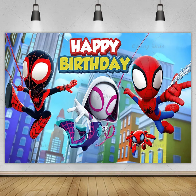 Disney Super Hero Photography Backdrop Kids Birthday Cartoon Photo Background Spidey and His Amazing Friends Photo Booth Props Birthday Party Supplies