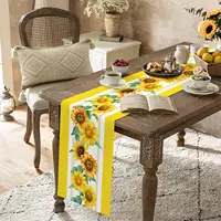 Yellow Sunflower Linen Table Runner Watercolor Summer Flower Washable Dresser Scarf Table Decor Wedding Dinning Home Party Decor 3