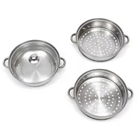 Casserole vapeur en acier inoxydable à 3 niveaux, couvercle transparent, poignées résistantes à la chaleur, compatible avec les cuisinières à gaz, à induction et électriques 3