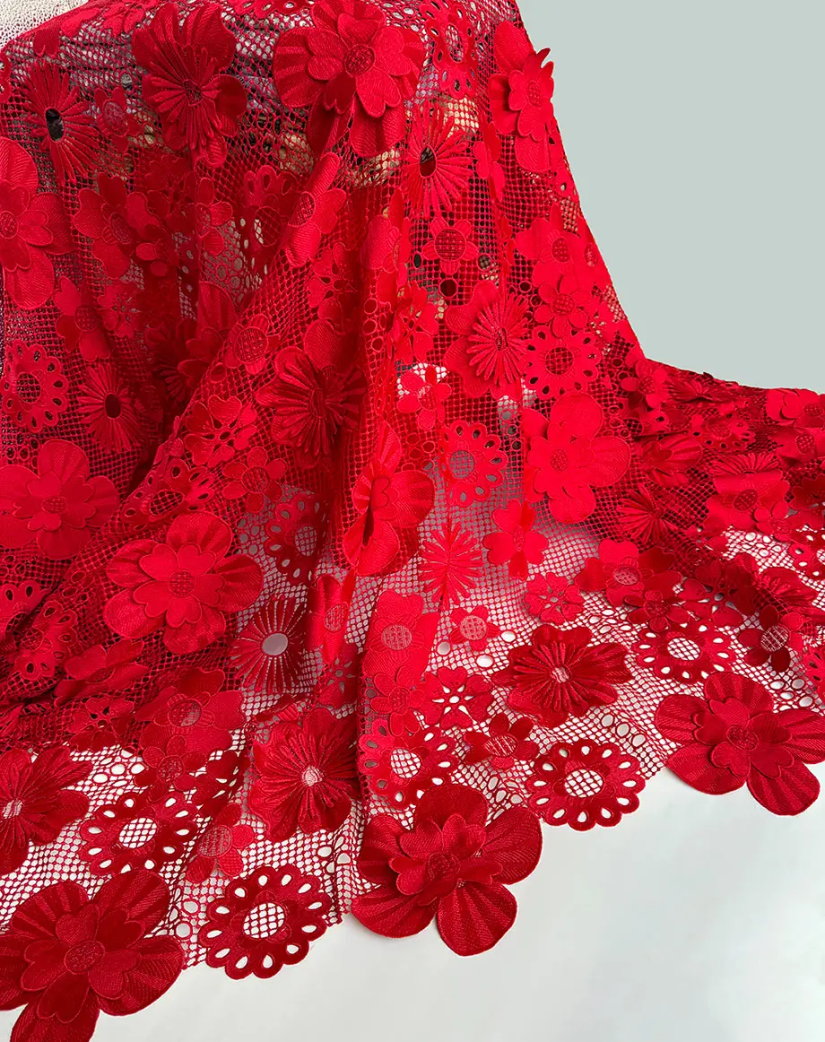 Trendy 3D Guipure Lace Skin Friendly All Emboridery Cord Fabric Abito Europeo Africano Dubai Fashion Garment Bobtail Dentelle