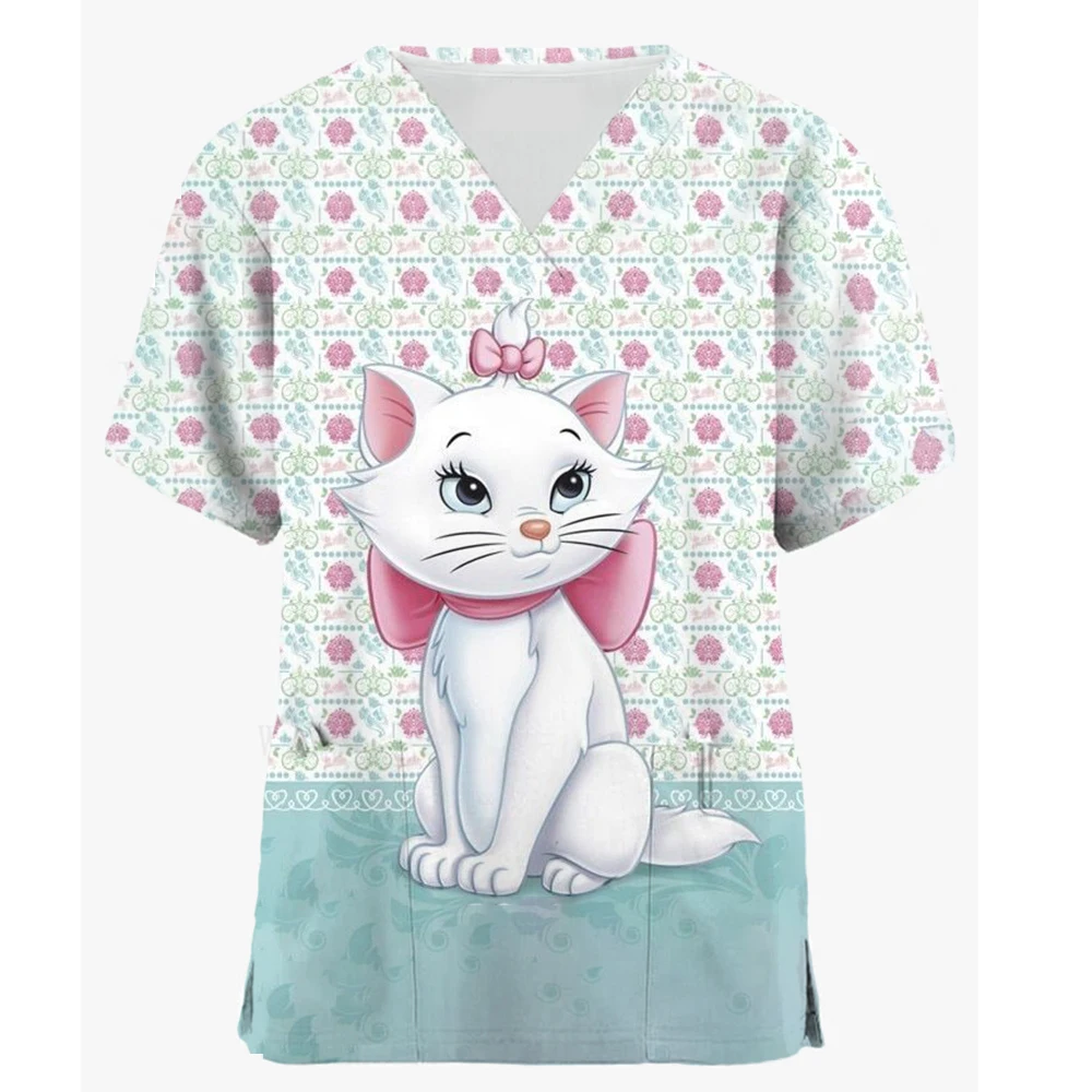 thumbnail image 1 of Uniforme médico de enfermera con estampado de gato de Disney Mary, uniforme de enfermería para quirófano, ropa de hospital para mascotas, camisetas de manga corta, 1 of 5